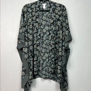 J. Jill Allover Floral Print Open Front Poncho Kimono Tunic One Size